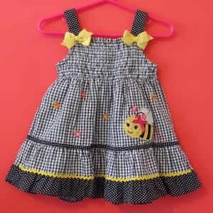 Black Plaid Embroidered Bumble Bee Dress